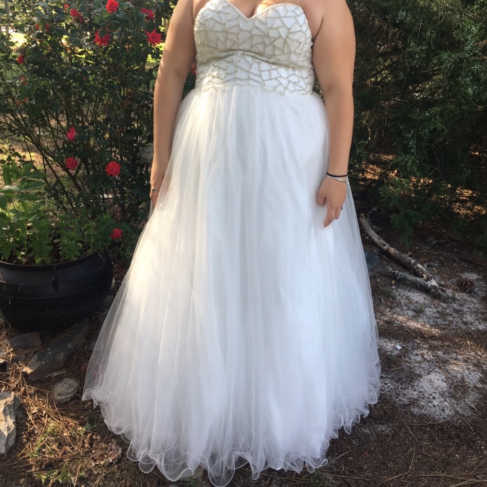 Plus size white ball gown
